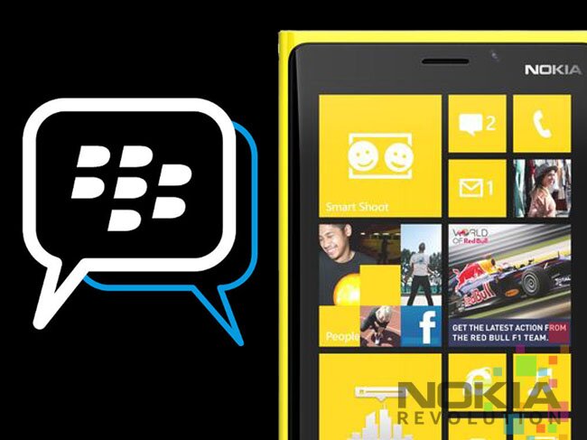 Icono de Blackberry Messenger junto a un Nokia Lumia