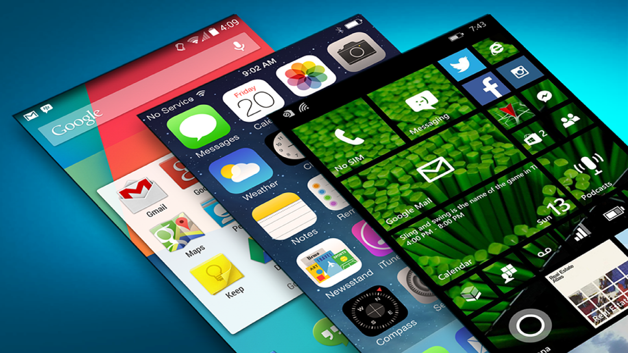 Páginas de inicio de los tres principales sistemas operativos móviles