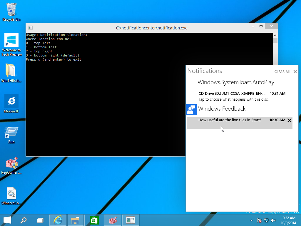 Centro de notificaciones de Windows 10 Technical Preview