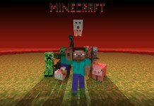 Imagen promocional de Minecraft, con algunos de sus principales personajes