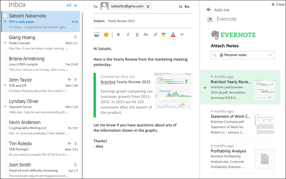 Captura de Outlook con el Add-in de Evernote