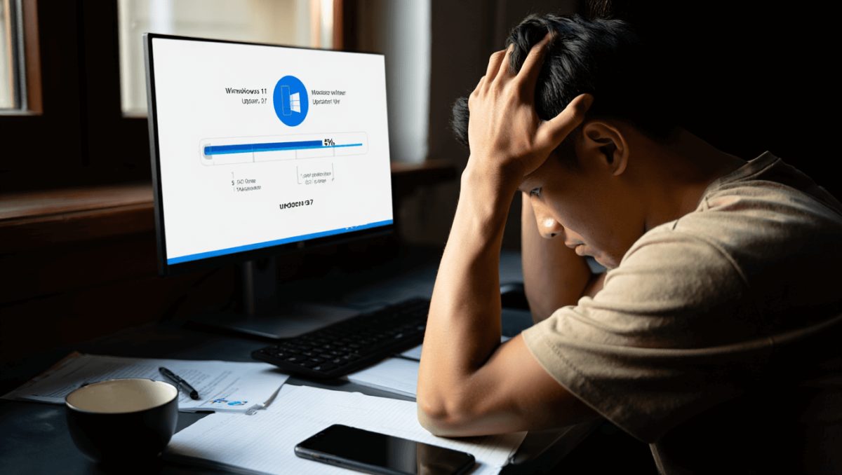 Icono de Windows Update mostrando el progreso de la instalación de una actualización, simbolizando los parches de seguridad de octubre de 2025 para Windows 10 y 11.
