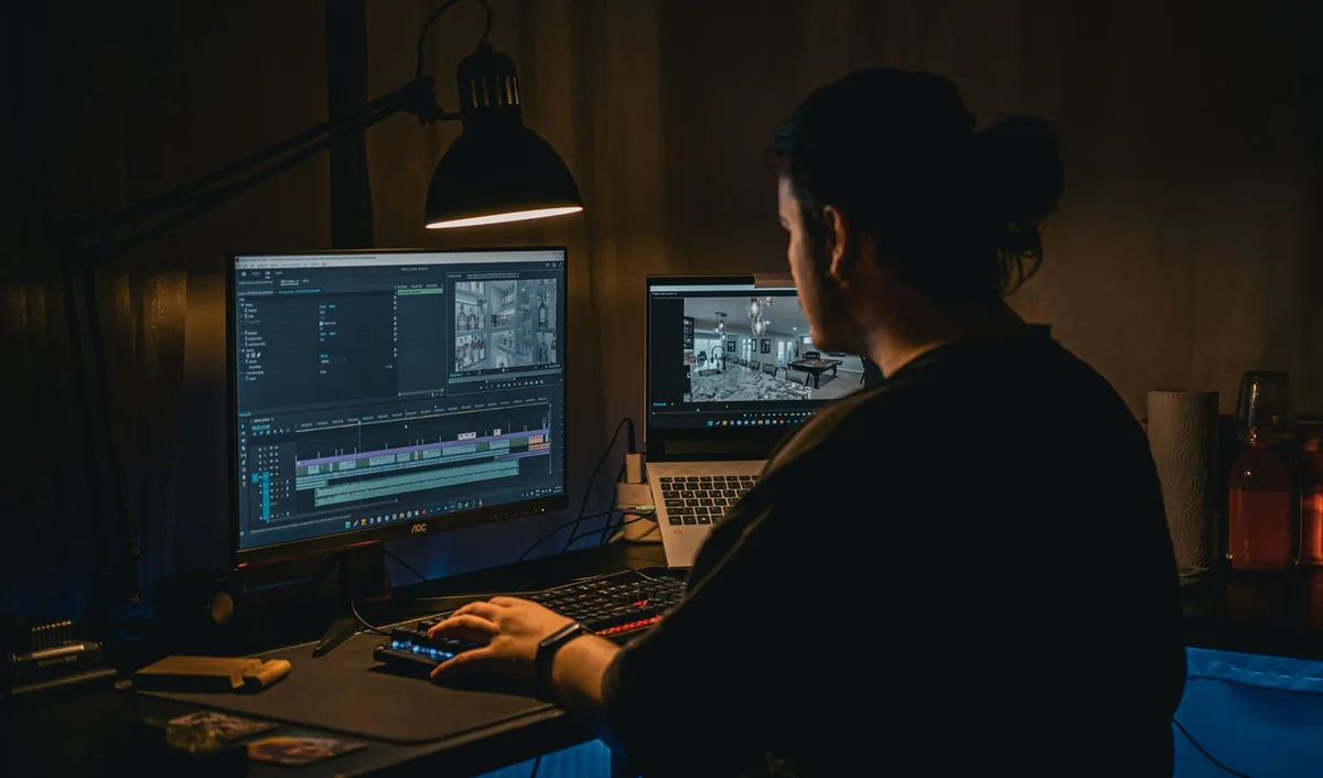 Espacio de trabajo de un editor con herramientas de edición y control de contenido patrocinado
