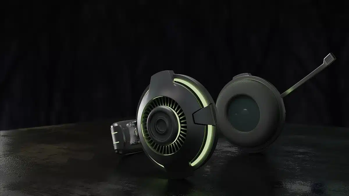 Micr&oacute;fono de auriculares con brazo y iconos de cancelaci&oacute;n de ruido digitales