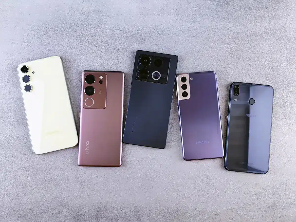 rear camera module close-up on an unbranded smartphone showing multiple lenses and textured back