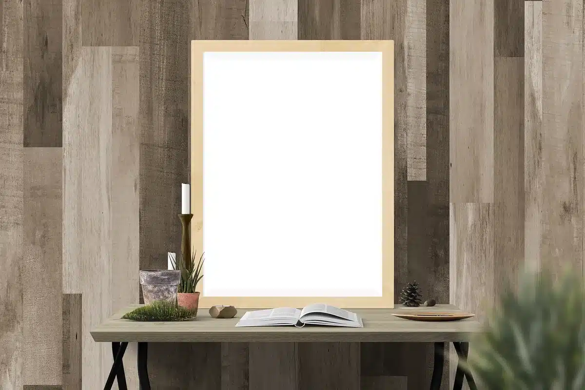 Televisor con marco estilo galería colgado en pared